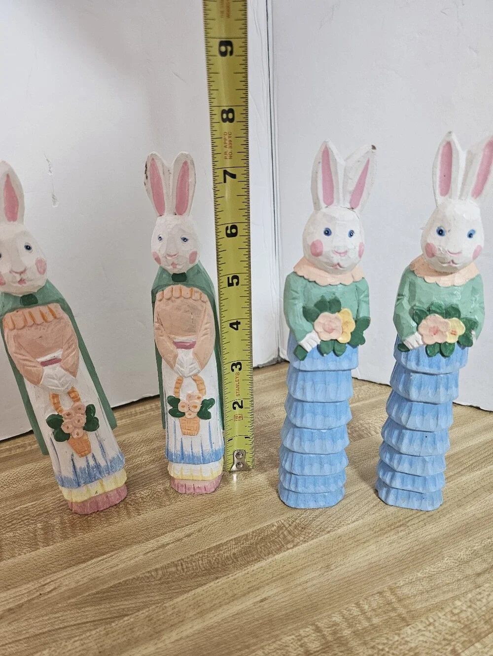 Vtg Pier 1 Imports Easter Bunny Rabbit Pencil Figurines Set 4 Spring Folk Art 80
